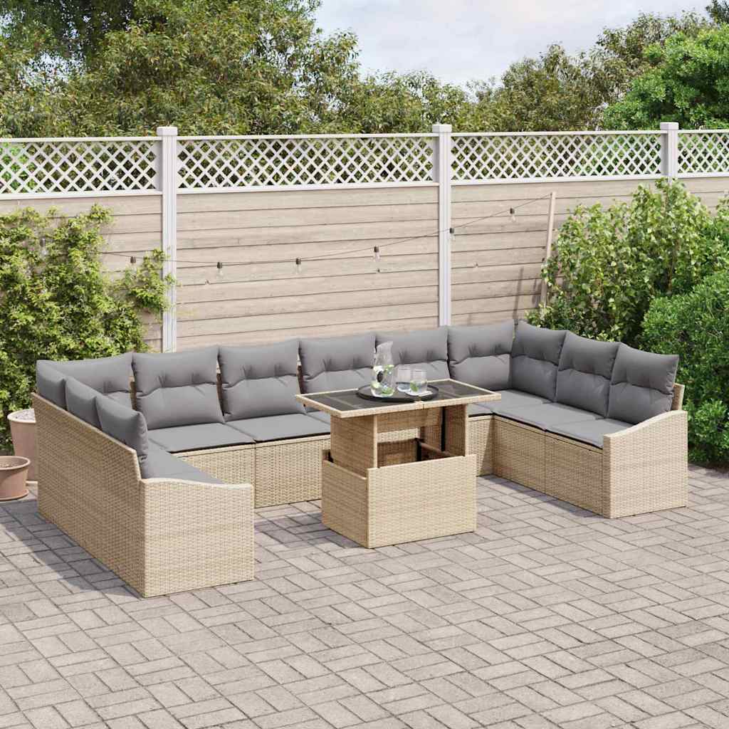 Garten-Sofa-Set 11 pcs Beige und Hellgrau 100 x 55 x 73 cm
